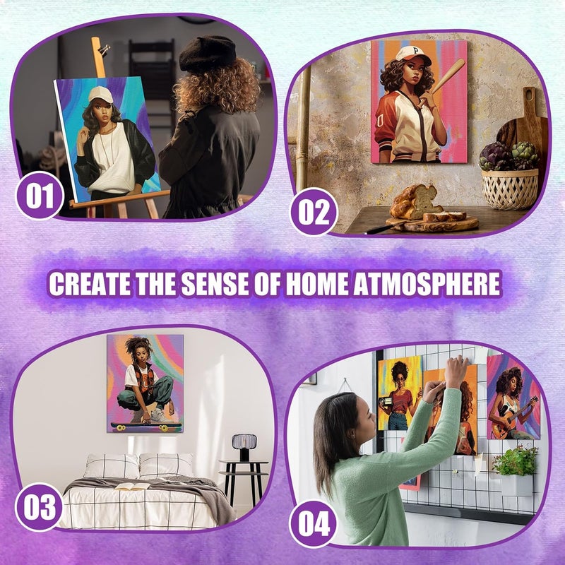 Sherr 20 Pcs Stretched Pre Drawn Canvas Afro Queen Black Art for Painting for Adults Outline Pre Drawn Stretched Cotton Canvas to Paint Party Set, 8 x 10''(Vintage) - Image 4